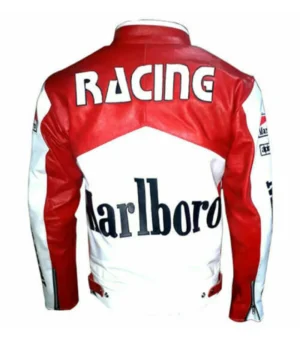 Vintage Men's White and Red Motorcycle Racing Rare Leather Jacket