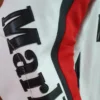Grab Now Vintage White and Red Motorcycle Racing Leather Jacket