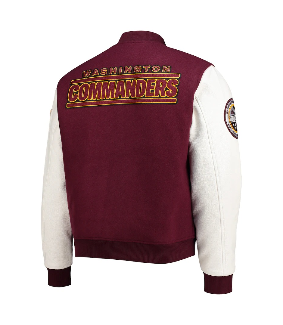 Alternative view of Washington Commanders Letterman Classic Burgundy and White Jacket
