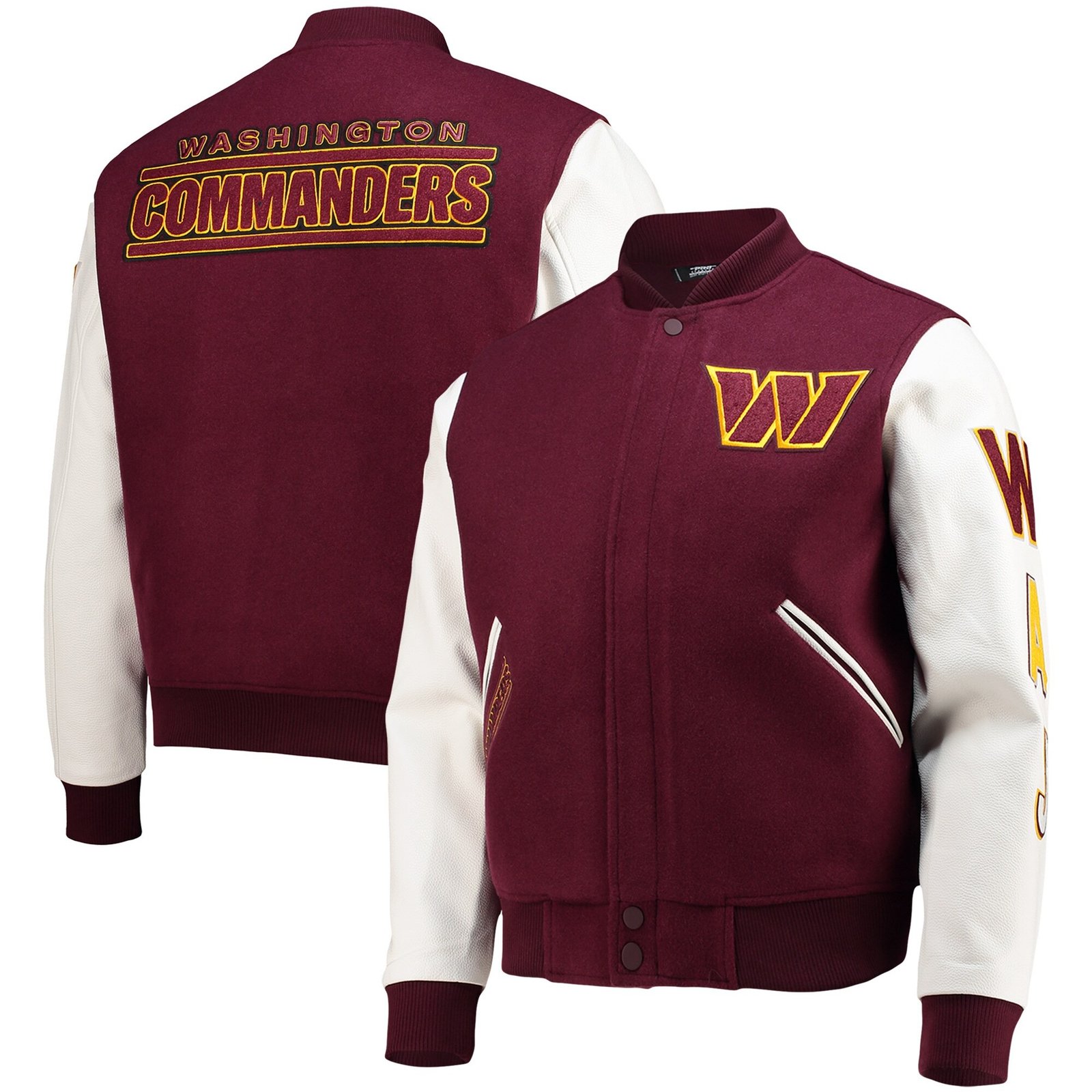 Washington Commanders Letterman Classic Burgundy and White Jacket - Image 4