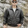 Weston Men's Black Aviator Leather Bomber Jacket - Image 5