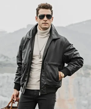 Weston Men's Black Aviator Leather Bomber Jacket