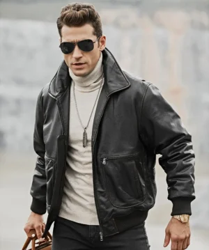 Alternative view of Weston Men's Black Aviator Leather Bomber Jacket