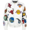 White NBA Teams Collage Jeff Hamilton Multi Patch Wool Jacket
