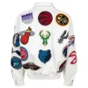 White NBA Teams Collage Jeff Hamilton Multi Patch Wool Jacket - Image 2