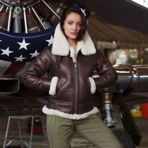 Womens Genuine Shearling Sheepskin B-3 Bomber Jacket