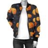 Halloween Letterman Pumpkin Print Bomber Black Jacket - Image 3