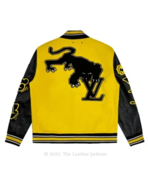 Alternative view of LV Yellow and Black Letterman Varsity Leather Jacket