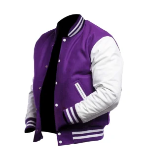 College Highschool Letterman Baseball Purple & White Varsity Jacket