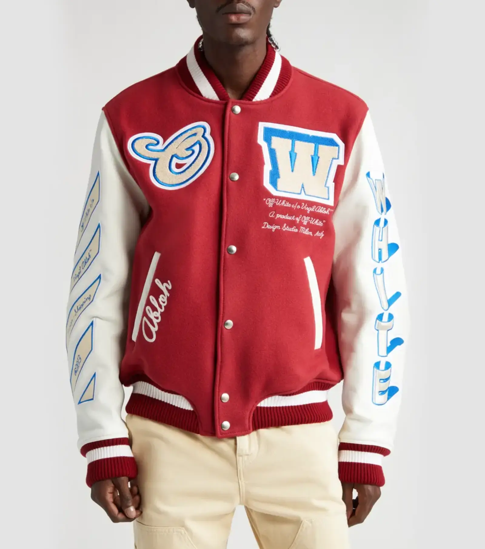 OFF-White Letterman Varsity Red & White Jacket - Image 4
