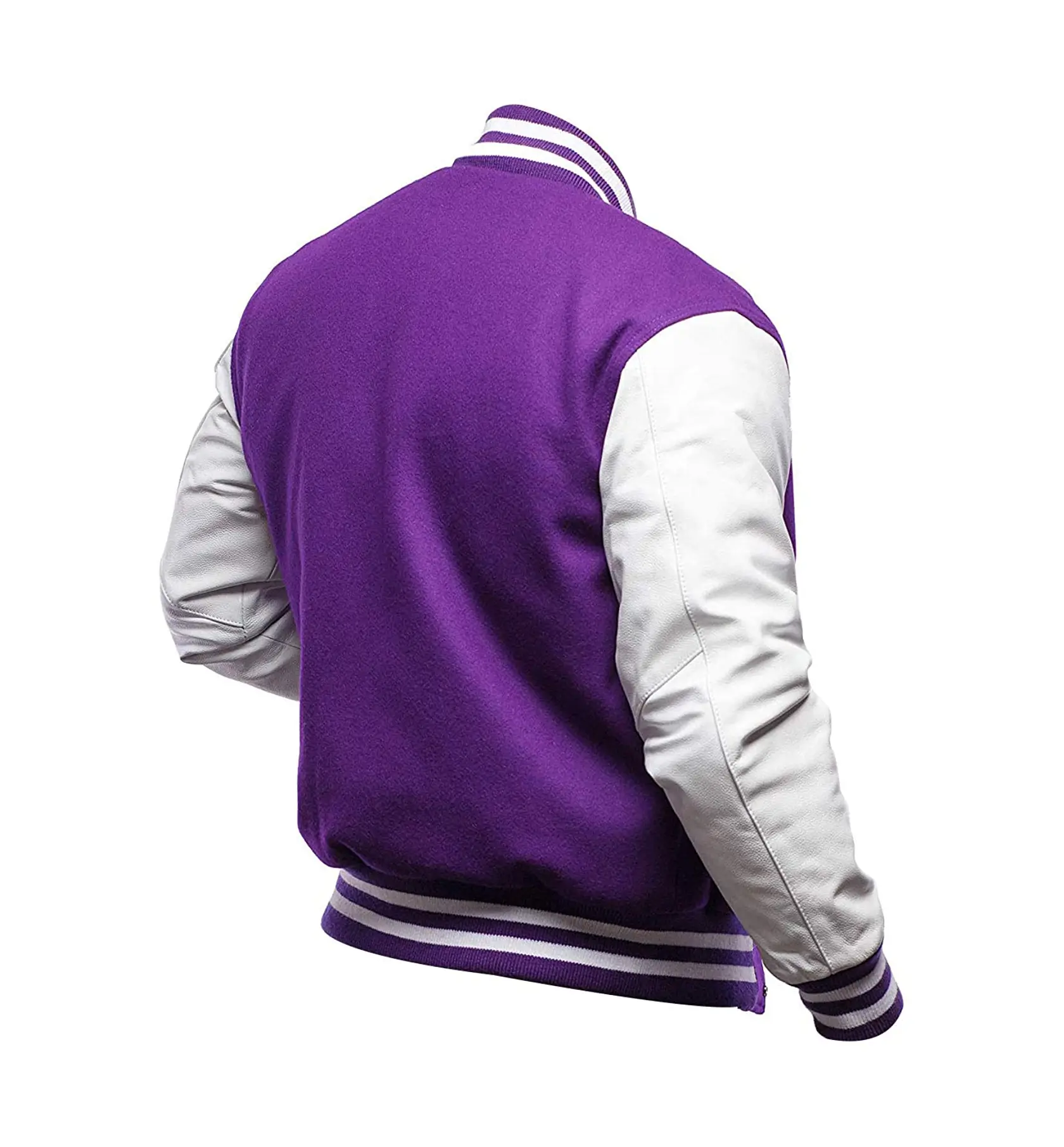 College Highschool Letterman Baseball Purple & White Varsity Jacket - Image 3