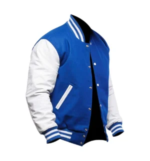 College Highschool Letterman Blue & White Varsity Jacket