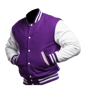 Alternative view of College Highschool Letterman Baseball Purple & White Varsity Jacket