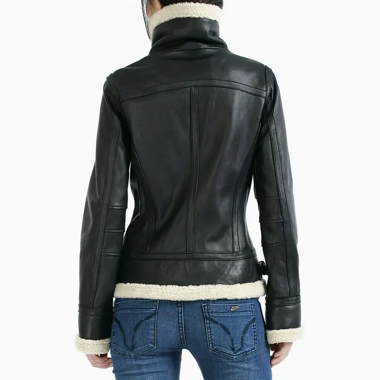 Women B3 Bomber Black Sheepskin Shearling Leather Jacket - Image 7