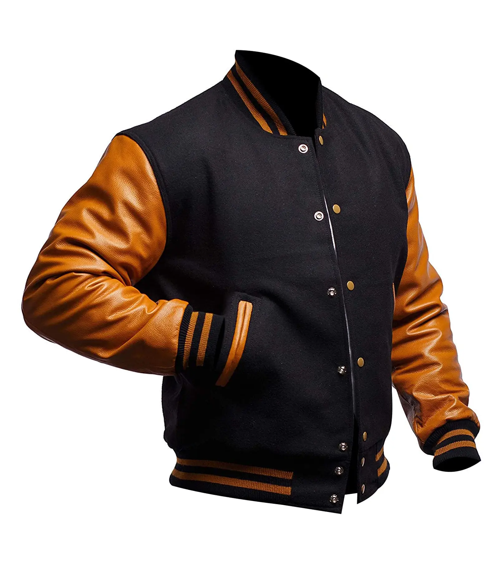 College Highschool Letterman Baseball Black & Gold Varsity Jacket - Image 2