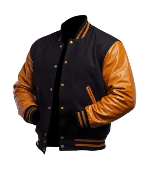 College Highschool Letterman Baseball Black & Gold Varsity Jacket