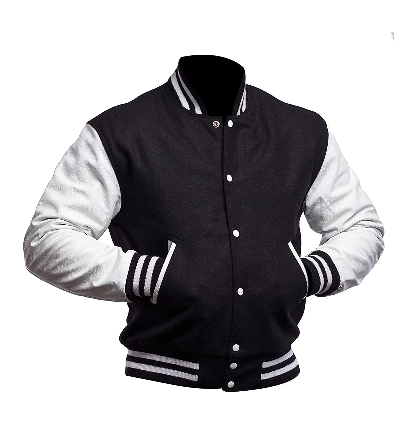 College Highschool Letterman Baseball Black & White Varsity Jacket - Image 2