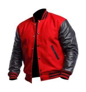 College Highschool Letterman Red & Black Varsity Jacket