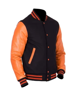Varsity Black and Orange Letterman Jacket