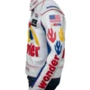 Side view of the Ricky Bobby Wonder Bread Leather Jacket