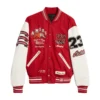 AMIRI Vintage Patch Letterman Red/Cream Wool & Leather Varsity Jacket - Image 8