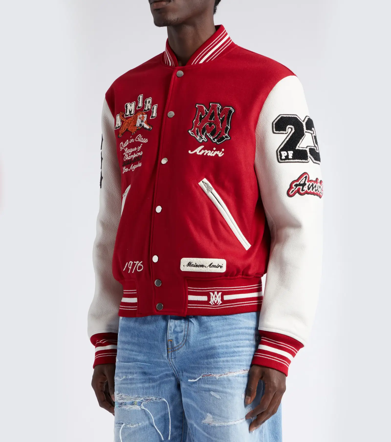 AMIRI Vintage Patch Red and Cream leather Jacket