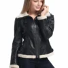 Women B3 Bomber Black Sheepskin Shearling Leather Jacket - Image 3