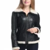 Women B3 Bomber Black Sheepskin Shearling Leather Jacket