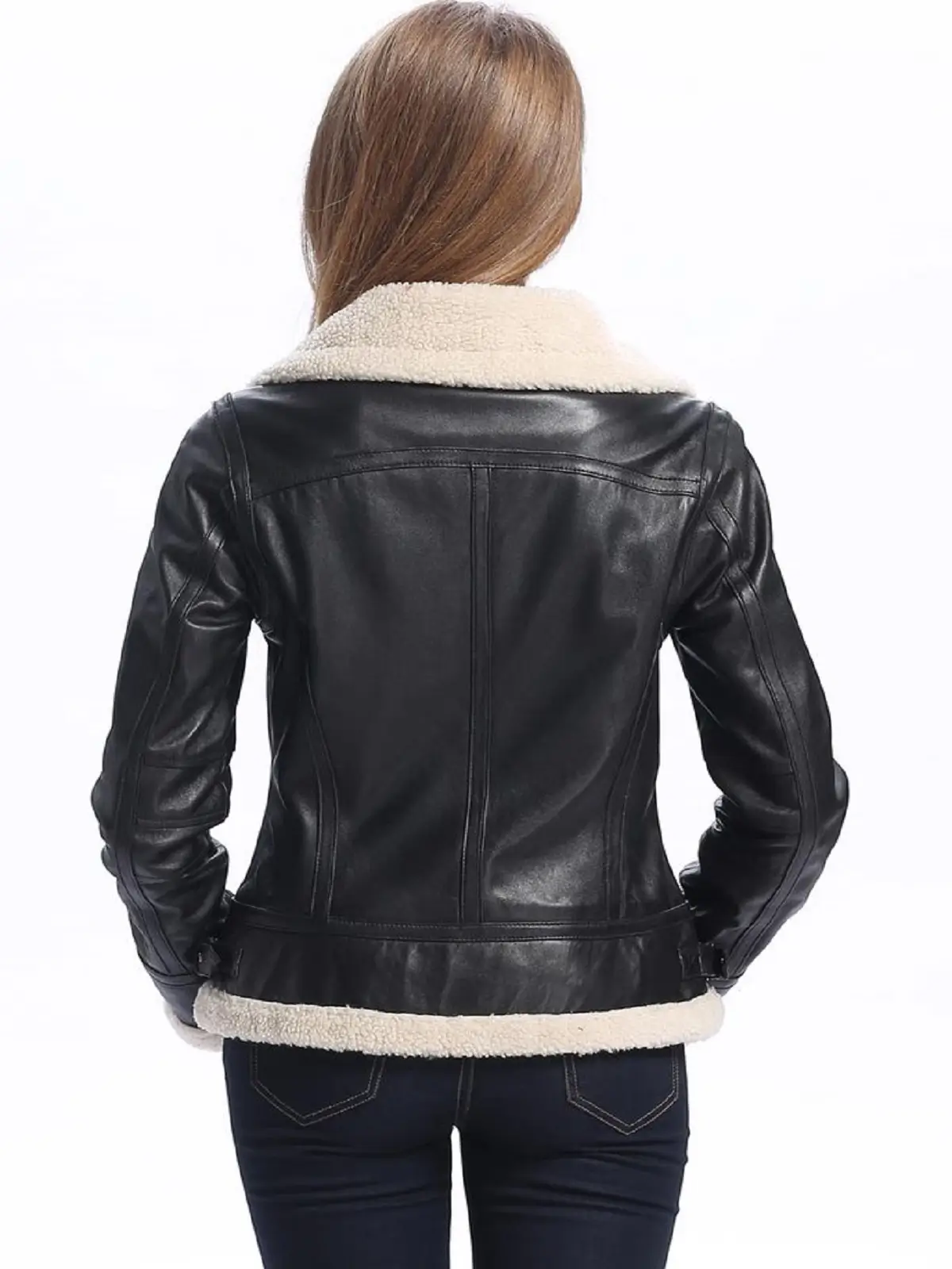 Women B3 Bomber Black Sheepskin Shearling Leather Jacket - Image 4