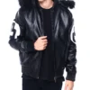 Mens Black 8 Ball Real Leather Hooded Jacket