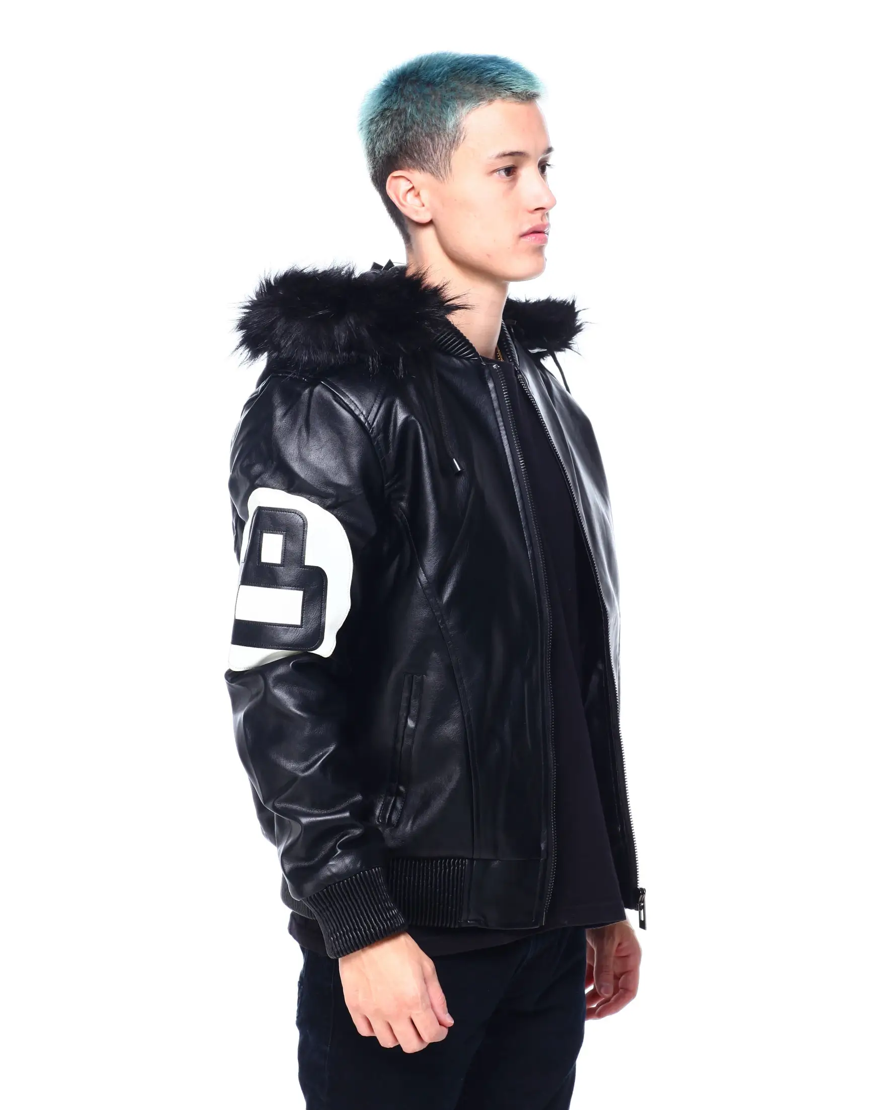 Mens Black 8 Ball Real Leather Hooded Jacket - Image 3