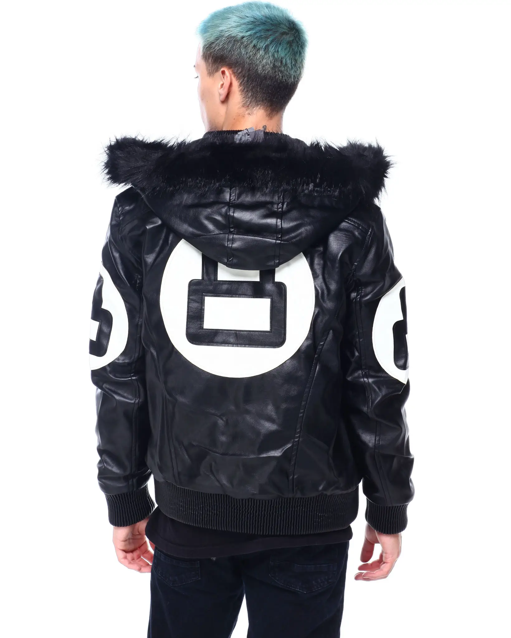 Mens Black 8 Ball Real Leather Hooded Jacket - Image 4