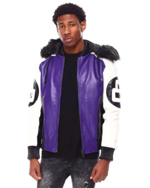 Alternative view of Mens Purple 8 Ball Hooded Bomber Jacket