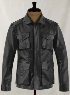 Men's Real Leather Safari Jacket Retro Blazer Coat Sylas Black