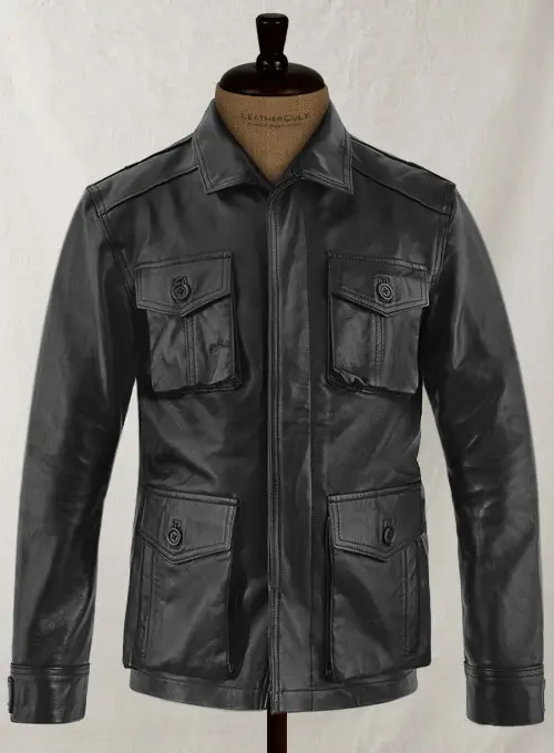 Men's Real Leather Safari Jacket Retro Blazer Coat Sylas Black