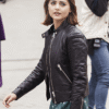 Jenna Coleman Doctor Who Clara Oswald Biker Black Leather Jacket