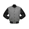 Men’s Grey/Black Letterman Varsity Wool Jacket Leather Sleeve