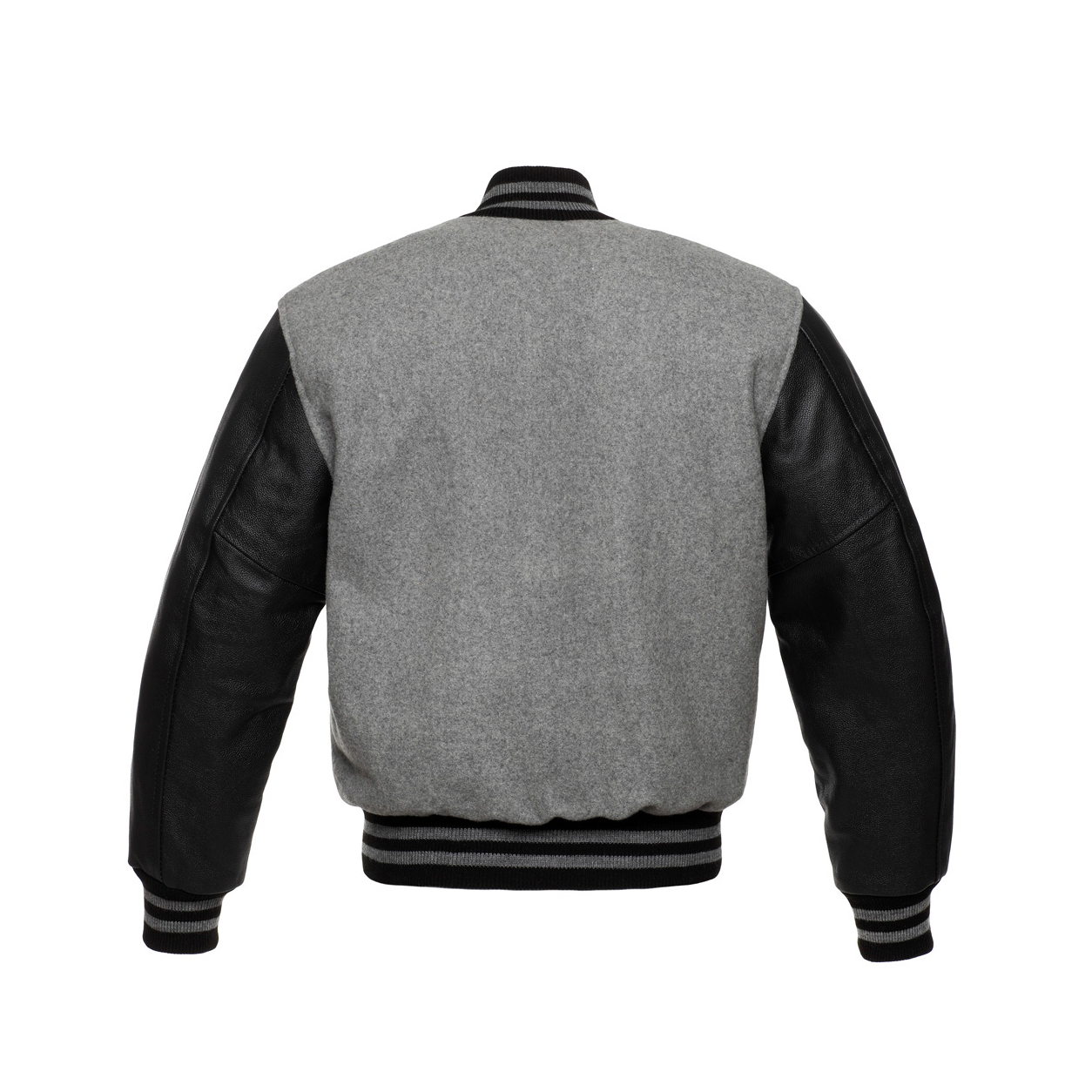 Men’s Grey/Black Letterman Varsity Wool Jacket Leather Sleeve - Image 2