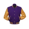 Men's Varsity Letterman Jacket Leather Sleeve Purple/Golden
