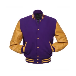 Men's Varsity Letterman Jacket Leather Sleeve Purple/Golden