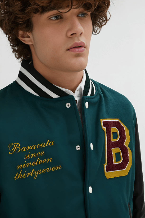 Classic Letterman Varsity Jacket Green & Black - Image 4