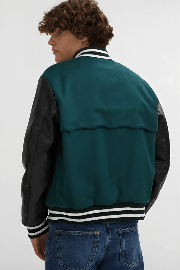 Classic Letterman Varsity Jacket Green & Black - Image 3