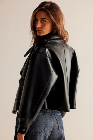 Alternative view of Alexis Vegan Leather Cropped Trench Coat