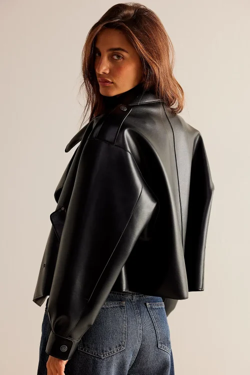 Alternative view of Alexis Vegan Leather Cropped Trench Coat