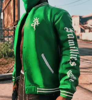 GTA-VI Families Letterman Jacket for MP Male Green Varsity Jacket