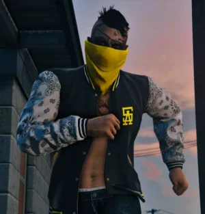 Alternative view of GTA-VI Vagos Jacket for Letterman MP Male Black & White Varsity Jacket