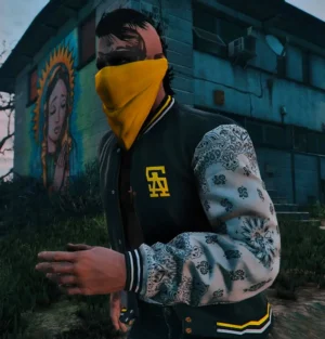 GTA-VI Vagos Jacket for Letterman MP Male Black & White Varsity Jacket
