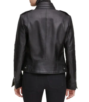 Alternative view of Moto Black Stand Collar Biker Leather Jacket
