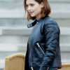 Jenna Coleman Doctor Who Clara Oswald Biker Black Leather Jacket - Image 2