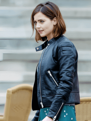Alternative view of Jenna Coleman Doctor Who Clara Oswald Biker Black Leather Jacket